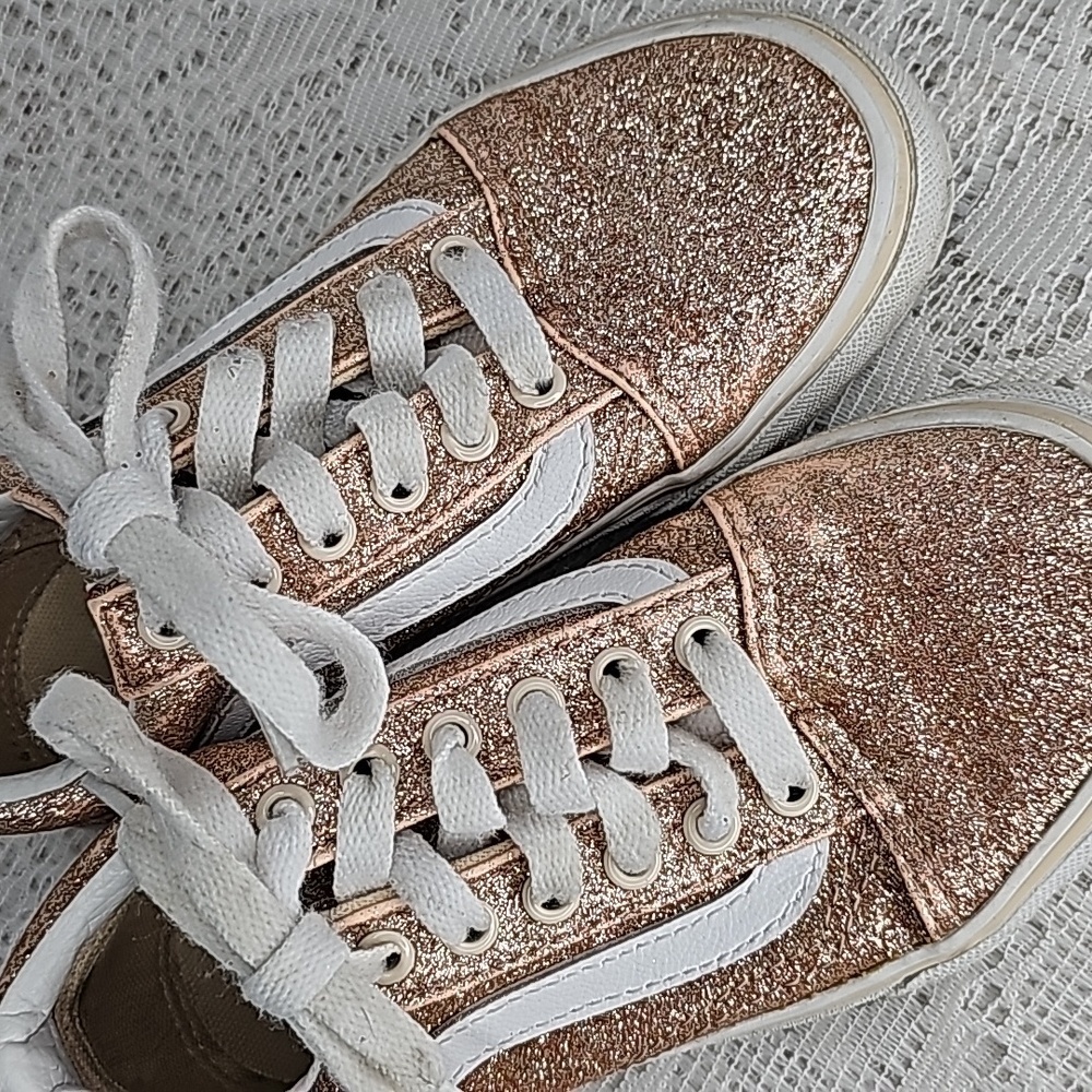 Vans Old Skool V Amberlight skate glitter gold shoes sz 13 Toddler - Picture 2 of 6